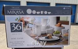 NEW Mikasa Trellis White 36-Piece Dinnerware Set 5190405 Service for 6