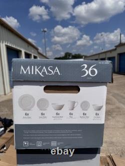 NEW Mikasa Trellis White 36-Piece Dinnerware Set 5190405 Service for 6