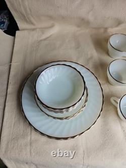 NIB GOLDEN SHELL DINNERWARE. Anchor Hocking White Gold Rim Swirl Pattern. 15 PC