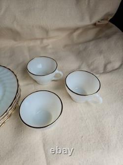 NIB GOLDEN SHELL DINNERWARE. Anchor Hocking White Gold Rim Swirl Pattern. 15 PC