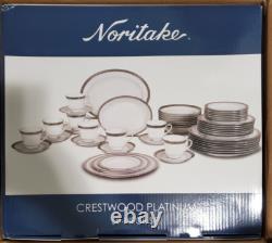 NORITAKE CRESTWOOD PLATINUM BAND 50-PC DINNERWARE SET SERVICE for 8