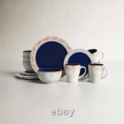 New Birch Lane Sonny Earthenware Dinnerware Set Service for 4 Blue/White