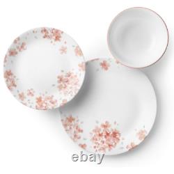New Corelle Adoria 12 piece Dinnerware Set White & Pink