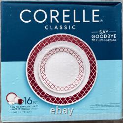 New Corelle Livingware Crimson Trellis 16-Piece Dinnerware Set 1123685