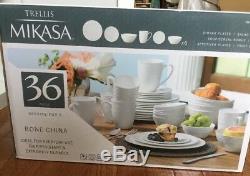 New In Box Mikasa Trellis White 36 Pc. Dinnerware Set Great Ready For The Holiday