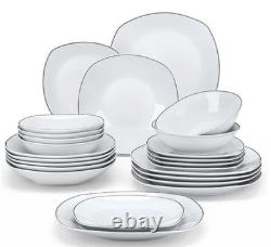 New Malacasa Elisa Collection 24 White with Blck TrimPiece Dinnerware Set for 6