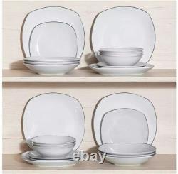 New Malacasa Elisa Collection 24 White with Blck TrimPiece Dinnerware Set for 6