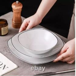 New Malacasa Elisa Collection 24 White with Blck TrimPiece Dinnerware Set for 6