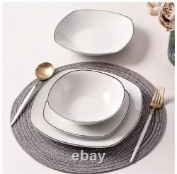 New Malacasa Elisa Collection 24 White with Blck TrimPiece Dinnerware Set for 6