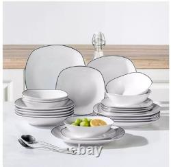 New Malacasa Elisa Collection 24 White with Blck TrimPiece Dinnerware Set for 6