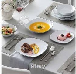 New Malacasa Elisa Collection 24 White with Blck TrimPiece Dinnerware Set for 6