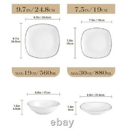 New Malacasa Elisa Collection 24 White with Blck TrimPiece Dinnerware Set for 6