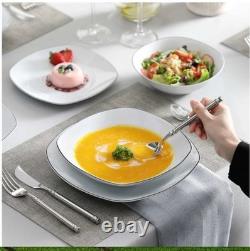 New Malacasa Elisa Collection 24 White with Blck TrimPiece Dinnerware Set for 6