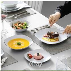New Malacasa Elisa Collection 24 White with Blck TrimPiece Dinnerware Set for 6