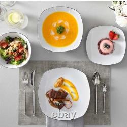 New Malacasa Elisa Collection 24 White with Blck TrimPiece Dinnerware Set for 6