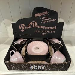 New Old Stock Vintage 1950s Fire King Pink Swirl Dinnerware 12 Piece Set