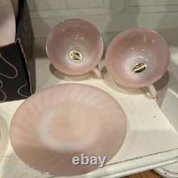 New Old Stock Vintage 1950s Fire King Pink Swirl Dinnerware 12 Piece Set