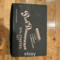 New Old Stock Vintage 1950s Fire King Pink Swirl Dinnerware 12 Piece Set