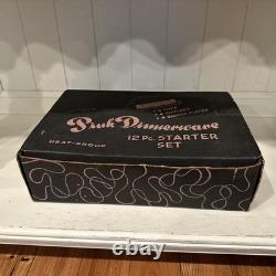 New Old Stock Vintage 1950s Fire King Pink Swirl Dinnerware 12 Piece Set