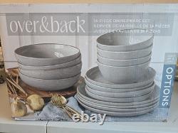 New Over & Back OPTIONS 16-Piece Dinnerware Set Stoneware Plates & Bowls Gray
