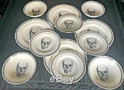 New Royal Stafford Halloween Skull 12 Pc Set Dinnerware Plates Bowls Spooky Goth