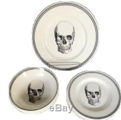 New Royal Stafford Halloween Skull 12 Pc Set Dinnerware Plates Bowls Spooky Goth