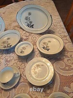 Noctune Porcelain China By Yamaka Japan 45 Piece Dinnerware Grouping Black Rose