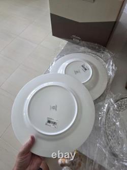 Noritake 12-Piece Bone China Dinner Set White/Gray Scroll, 4 Place Settings