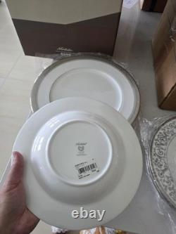 Noritake 12-Piece Bone China Dinner Set White/Gray Scroll, 4 Place Settings