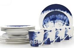 Noritake Indigo Beach 16-pc White & Blue Porcelain Dinnerware set Service /4 NEW