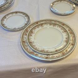 Noritake Ireland Morning Jewel 2767 Service for 10 China Set. White Pink Gold
