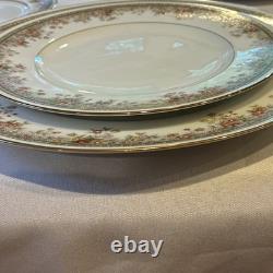 Noritake Ireland Morning Jewel 2767 Service for 10 China Set. White Pink Gold