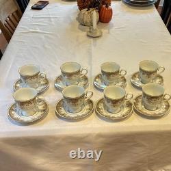Noritake Ireland Morning Jewel 2767 Service for 10 China Set. White Pink Gold