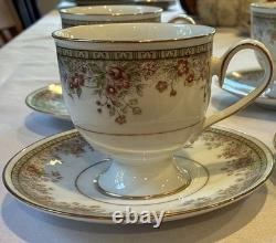 Noritake Ireland Morning Jewel 2767 Service for 10 China Set. White Pink Gold
