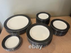 Noritake Mirano Dinnerware Black Etched Floral Service For 8-10. Total 37 Pcs