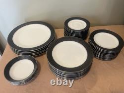 Noritake Mirano Dinnerware Black Etched Floral Service For 8-10. Total 37 Pcs