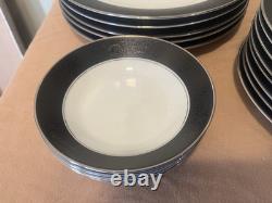 Noritake Mirano Dinnerware Black Etched Floral Service For 8-10. Total 37 Pcs