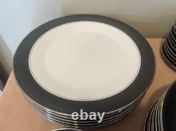 Noritake Mirano Dinnerware Black Etched Floral Service For 8-10. Total 37 Pcs