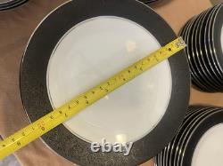 Noritake Mirano Dinnerware Black Etched Floral Service For 8-10. Total 37 Pcs