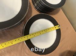 Noritake Mirano Dinnerware Black Etched Floral Service For 8-10. Total 37 Pcs