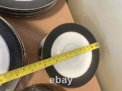Noritake Mirano Dinnerware Black Etched Floral Service For 8-10. Total 37 Pcs