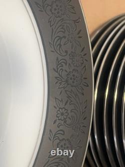 Noritake Mirano Dinnerware Black Etched Floral Service For 8-10. Total 37 Pcs