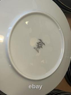 Noritake Mirano Dinnerware Black Etched Floral Service For 8-10. Total 37 Pcs