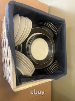Noritake Mirano Dinnerware Black Etched Floral Service For 8-10. Total 37 Pcs