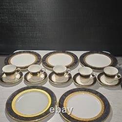 Noritake Opulence Bone China Dinner Service Set 15-Piece White Black Gold Marble