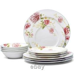 Noritake Peony Pageant 12-Piece Bone China Dinnerware Set Service for 4 SALE