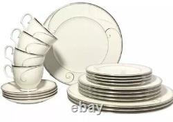 Noritake Platinum Wave 20-Piece Porcelain Dinnerware Set, Service for 4 NWOB