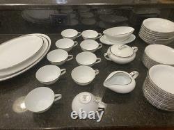 Noritake Silverdale 5594 White & platinum Trim? Dinner Set Plates, Bowls Cups Ect