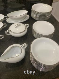 Noritake Silverdale 5594 White & platinum Trim? Dinner Set Plates, Bowls Cups Ect