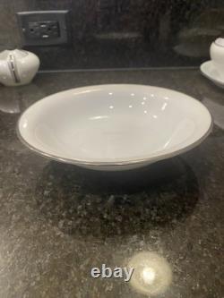 Noritake Silverdale 5594 White & platinum Trim? Dinner Set Plates, Bowls Cups Ect